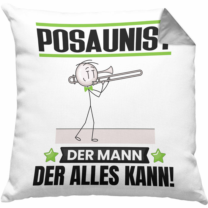 Posaunist Kissen mit Füllung 40x40 Geschenk für Posaunist Der Mann Der Alles Kann Geschenkidee zum Geburtstag (Grau) Grau Trendation