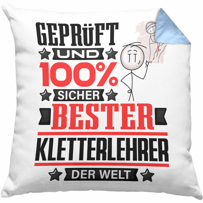 Kletterlehrer Geschenk Lustiger Spruch für Kletterlehrer Geschenkidee Bester Kletterlehrer Der WeltKissen mit Füllung 40x40 (Grau) Blau Trendation