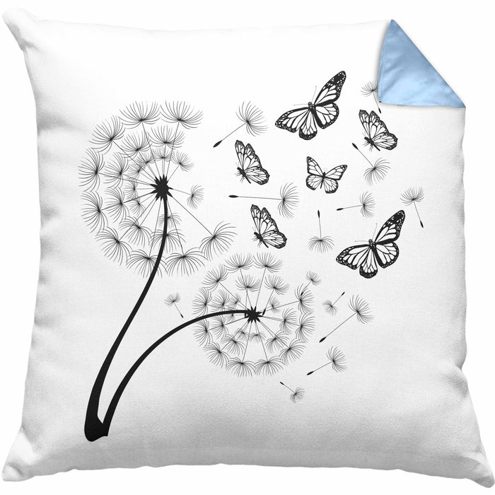 Schmetterling Kissen mit Füllung 40x40 Grafik Geschenkidee Pusteblume (Grau) Blau Trendation