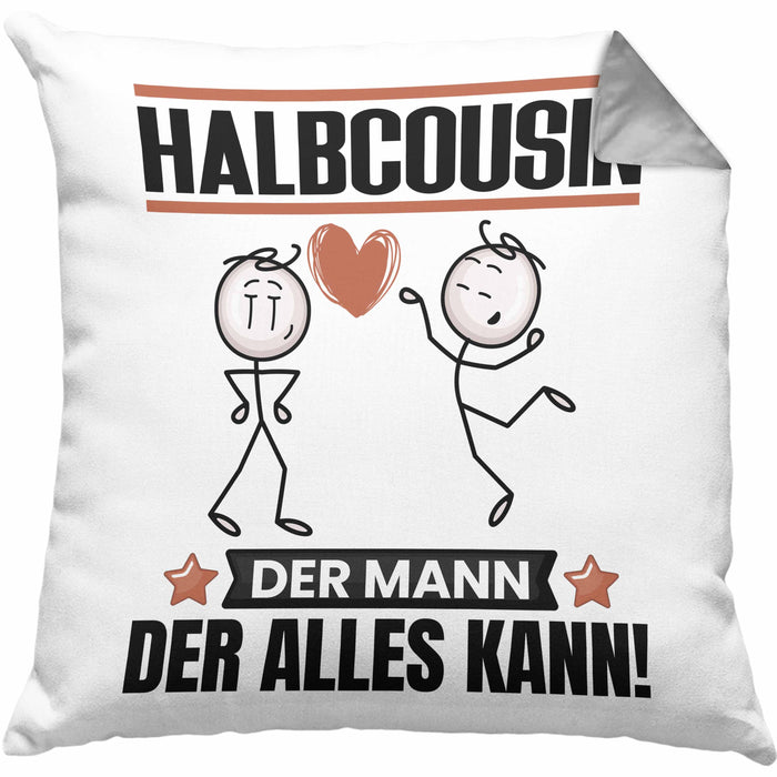 Halbcousin Kissen mit Füllung 40x40 Geschenk für Halbcousin Der Mann Der Alles Kann Geschenkidee zum Geburtstag (Grau) Grau Trendation