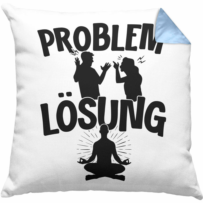 Yoga Kissen mit Füllung 40x40 Geschenk für Yogalehrer Männer Geschenkidee Problem und Lösung Yoga (Grau) Blau Trendation