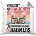 Französische Bulldogge Besitzerin Frauchen Kissen mit Füllung 40x40 Geschenk Lustiger Spruch Geschenkidee Vorsicht Vor Dem Frauchen (Grau) Grau Trendation