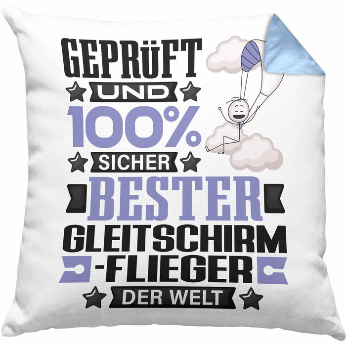 Gleitschirmflieger Geschenk Lustiger Spruch für Gleitschirmflieger Geschenkidee Bester Gleitschirmflieger Der WeltKissen mit Füllung 40x40 (Grau) Blau Trendation
