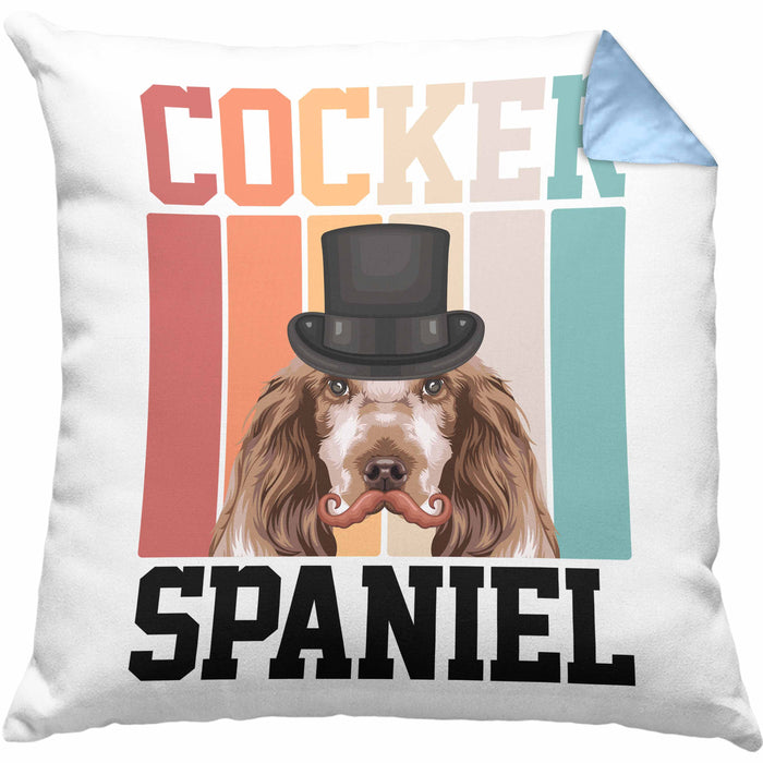 Cocker Spaniel Besitzer Kissen mit Füllung 40x40 Geschenk Lustiger Spruch Geschenkidee Retro Vinatge Cocker Spaniel (Grau) Blau Trendation