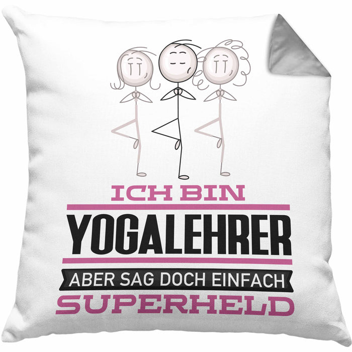 Yogalehrer Geschenk Kissen mit Füllung 40x40 Ich Bin Yogalehrer Aber Sag Doch Einfach Superheld Lustige Geschenkdiee für Yogalehrer (Grau) Grau Trendation