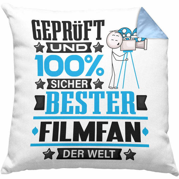 Filmfan Geschenk Lustiger Spruch für Filmfan Geschenkidee Bester Filmfan Der WeltKissen mit Füllung 40x40 (Grau) Blau Trendation