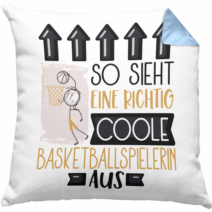 Basketballspielerin Geschenk Kissen mit Füllung 40x40 Lustig Geschenkidee für Basketballspielerin Geburtstag So Sieht Eine Richtig Coole Basketballspielerin Aus Frauen Spruch (Grau) Blau Trendation