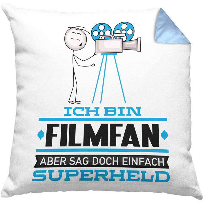 Filmfan Geschenk Kissen mit Füllung 40x40 Ich Bin Filmfan Aber Sag Doch Einfach Superheld Lustige Geschenkdiee für Filmfan (Grau) Blau Trendation
