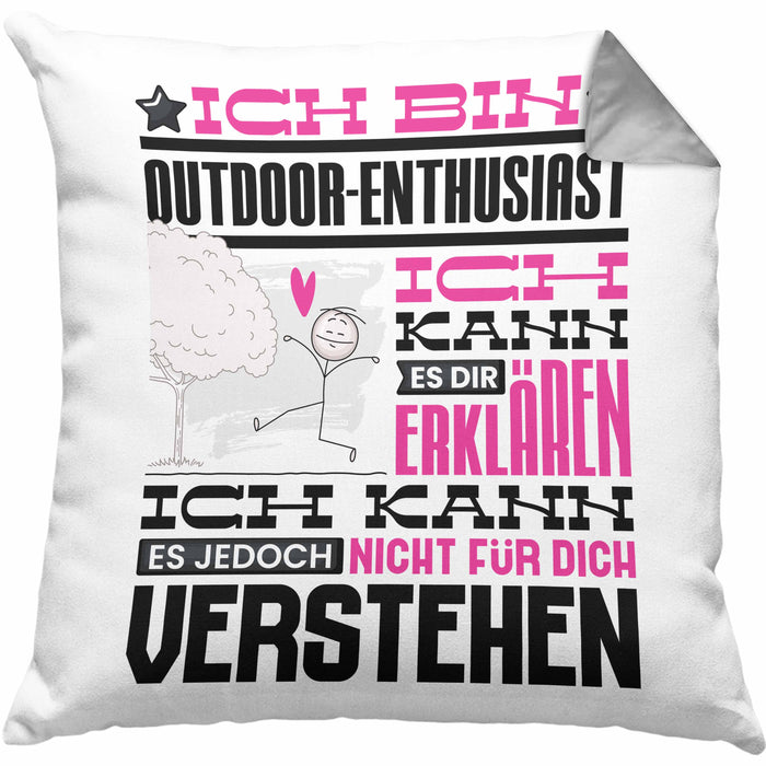 Outdoor-Enthusiast Geschenk Kaffee-Kissen mit Füllung 40x40 Geschenkidee für Outdoor-Enthusiast Ich Bin Outdoor-Enthusiast Ich Kann Es Dir Erklären Jedoch Nicht Für Dich Verstehen Spruch Lustig (Grau) Grau Trendation