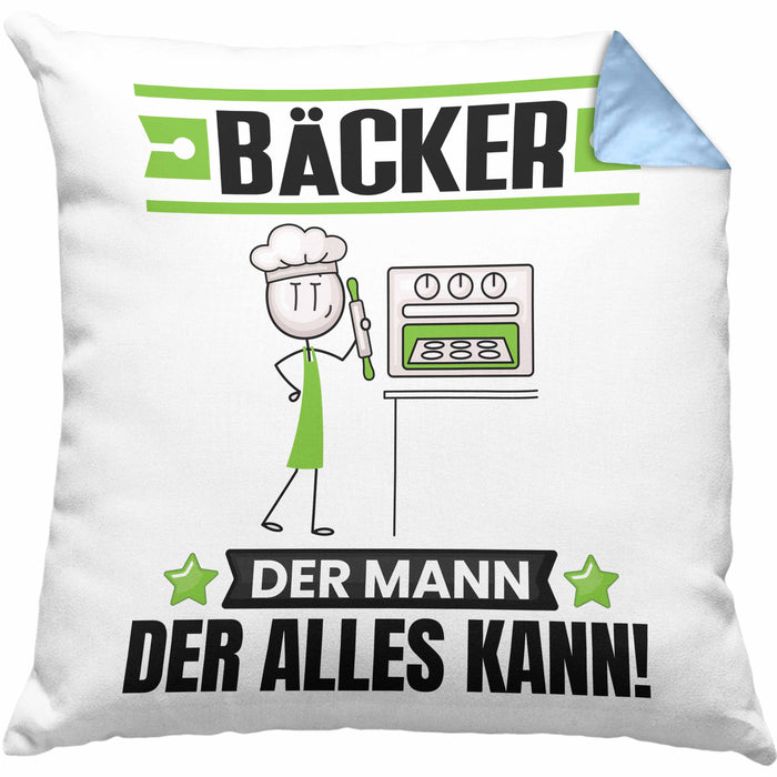 Bäcker Kissen mit Füllung 40x40 Geschenk für Bäcker Der Mann Der Alles Kann Geschenkidee zum Geburtstag (Grau) Blau Trendation
