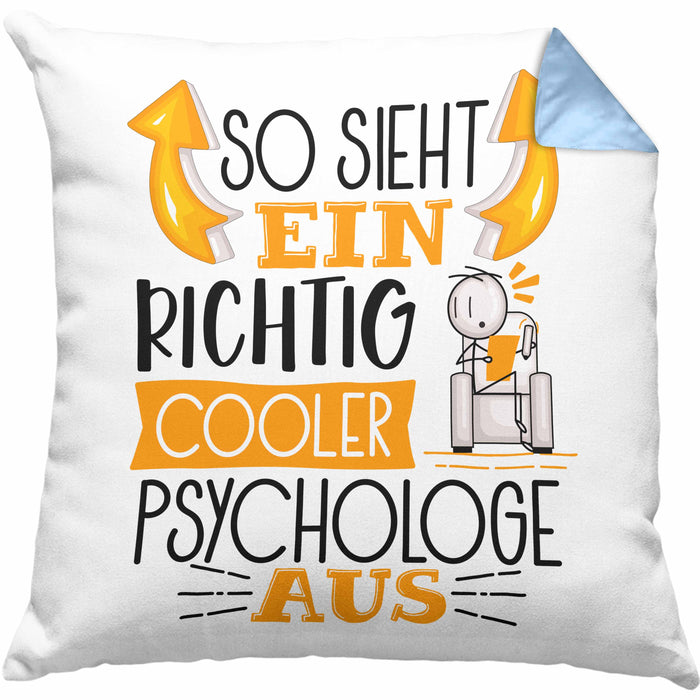 Psychologe Kissen mit Füllung 40x40 Geschenk So Sieht Ein RIchtig Cooler Psychologe Aus Geschenkidee Lustiger Spruch Geburtstag (Grau) Blau Trendation