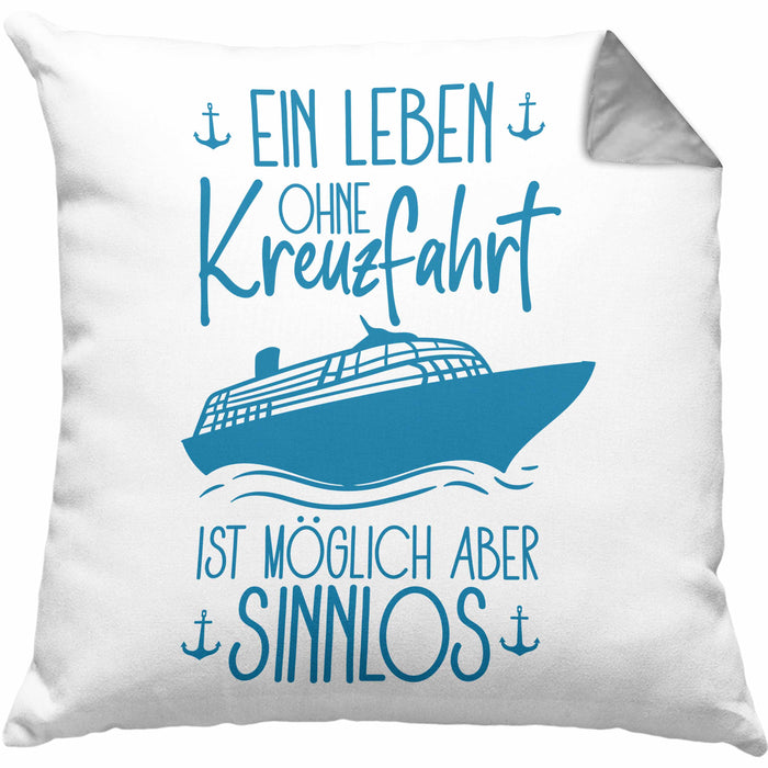Kissen mit Füllung 40x40 Kreuzfahrt Lustiges Geschenk Kreuzfahrt-Fans Schiffsmotiv Spruch (Grau) Grau Trendation