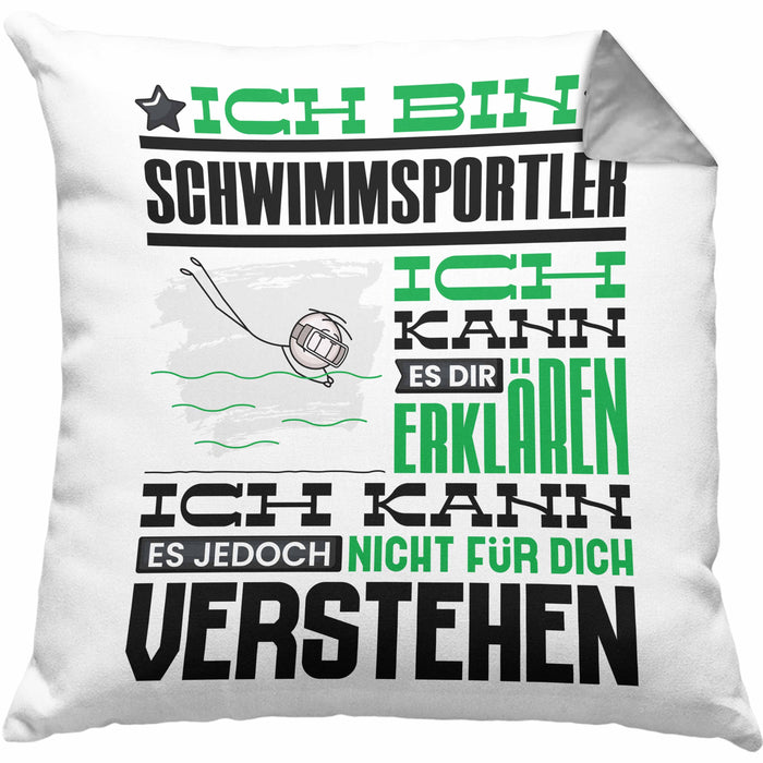 Schwimmsportler Geschenk Kaffee-Kissen mit Füllung 40x40 Geschenkidee für Schwimmsportler Ich Bin Schwimmsportler Ich Kann Es Dir Erklären Jedoch Nicht Für Dich Verstehen Spruch Lustig (Grau) Grau Trendation
