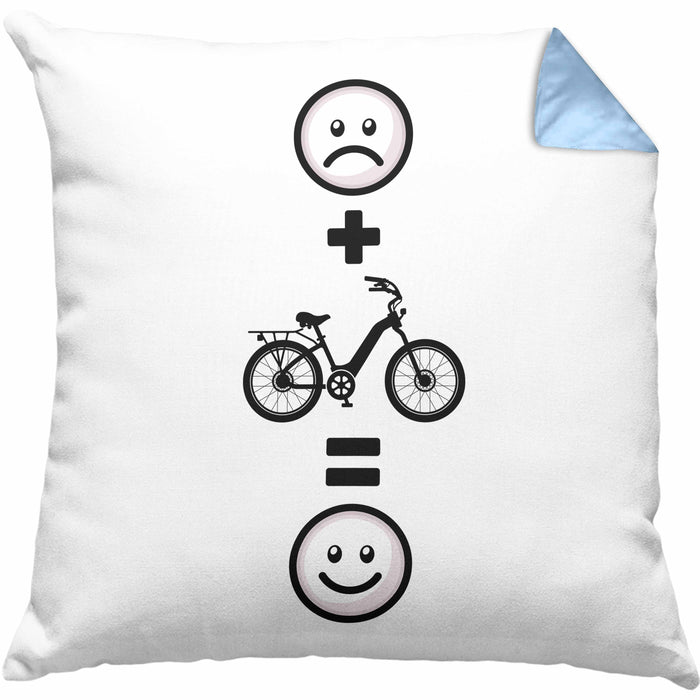 E-bike Kissen mit Füllung 40x40 Geschenk für E-Bike fahrer Geburtstag Lustige Geschenkidee :( + E-Bike = :) (Grau) Blau Trendation