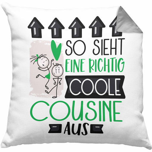 Cousine Geschenk Kissen mit Füllung 40x40 Lustig Geschenkidee für Cousine Geburtstag So Sieht Eine Richtig Coole Cousine Aus Frauen Spruch (Grau) Grau Trendation