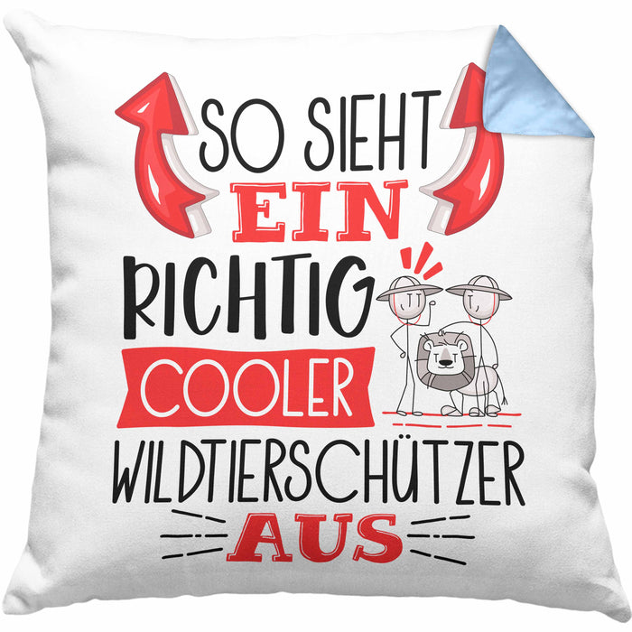 Wildtierschützer Kissen mit Füllung 40x40 So Sieht Ein Richtig Cooler Wildtierschützer Aus Geschenk Lustiger Spruch Geschenkidee (Grau) Blau Trendation