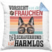 Schäferhund Besitzerin Frauchen Kissen mit Füllung 40x40 Geschenk Lustiger Spruch Geschenkidee Vorsicht Vor Dem Frauchen (Grau) Blau Trendation