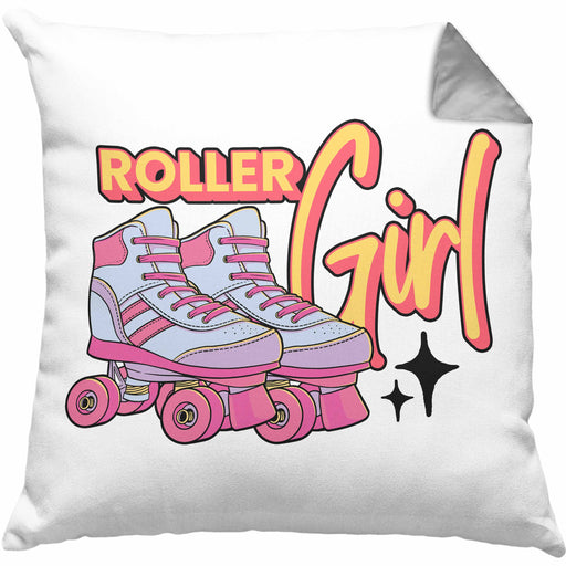 Lustige Rollschuh Kissen mit Füllung 40x40 Geschenk für Roller Girls "Roller Girl" Nostalgie 80er 90er Jahre (Grau) Grau Trendation
