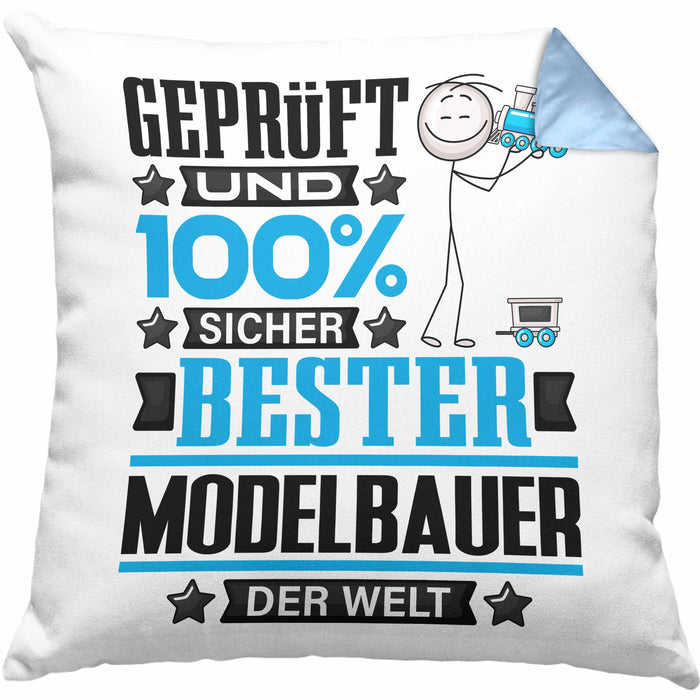 Modelbauer Geschenk Lustiger Spruch für Modelbauer Geschenkidee Bester Modelbauer Der WeltKissen mit Füllung 40x40 (Grau) Blau Trendation