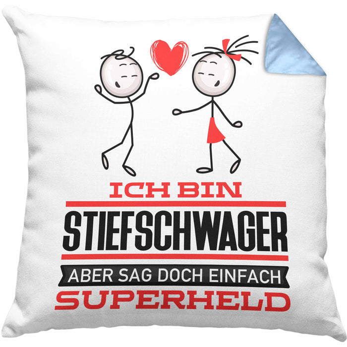 Stiefschwager Geschenk Kissen mit Füllung 40x40 Ich Bin Stiefschwager Aber Sag Doch Einfach Superheld Lustige Geschenkdiee für Stiefschwager (Grau) Blau Trendation