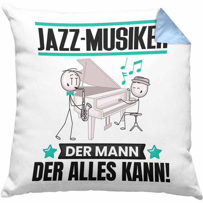 Jazz-Musiker Kissen mit Füllung 40x40 Geschenk für Jazz-Musiker Der Mann Der Alles Kann Geschenkidee zum Geburtstag (Grau) Blau Trendation