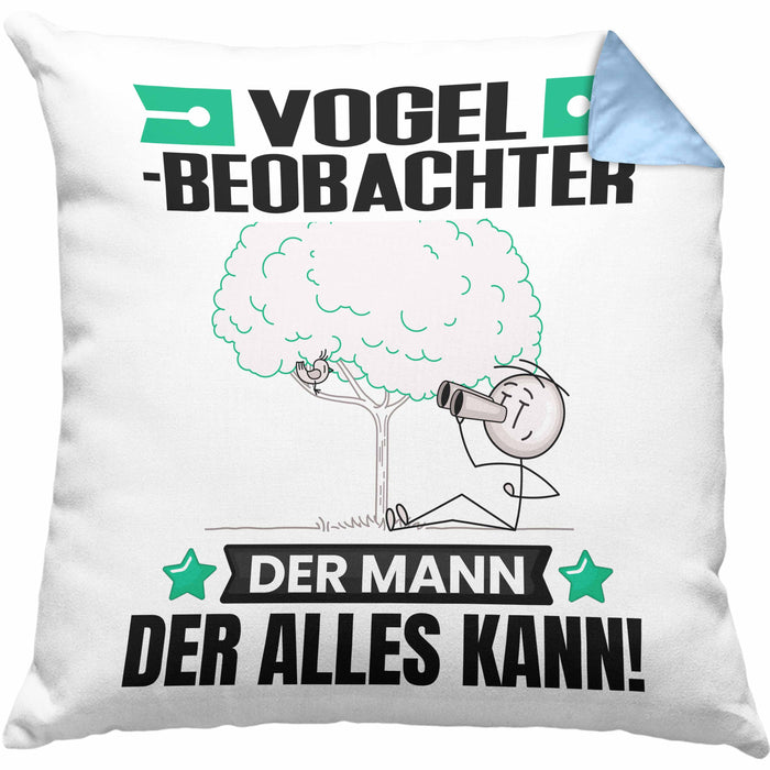 Vogelbeobachter Kissen mit Füllung 40x40 Geschenk für Vogelbeobachter Der Mann Der Alles Kann Geschenkidee zum Geburtstag (Grau) Blau Trendation