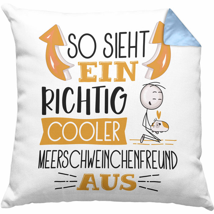 Meerschweinchenfreund Kissen mit Füllung 40x40 So Sieht Ein Richtig Cooler Meerschweinchenfreund Aus Geschenk Lustiger Spruch Geschenkidee (Grau) Blau Trendation