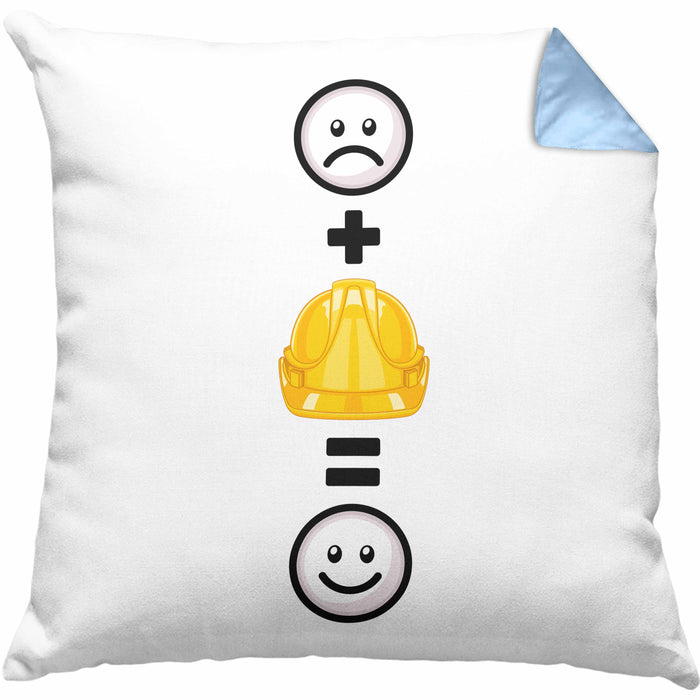 Baustelle Kissen mit Füllung 40x40 Geschenkidee für Bauarbeiter Geburtstag Lustiges Geschenk :( + Sicherheitshelm = :) (Grau) Blau Trendation