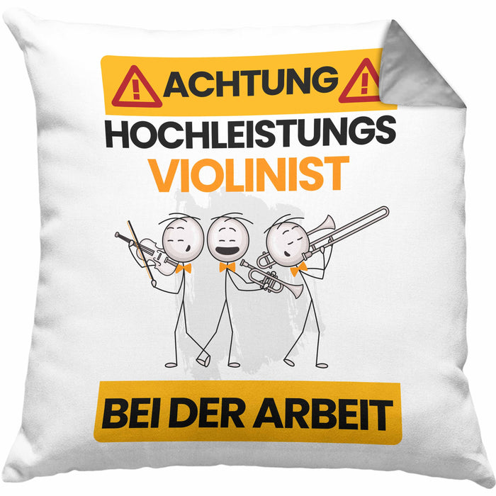 Violinist Kissen mit Füllung 40x40 Geschenk Lustiger Spruch Geschenkidee für Violinist Achtung Hochleistungs Violinist Bei Der Arbeit (Grau) Grau Trendation