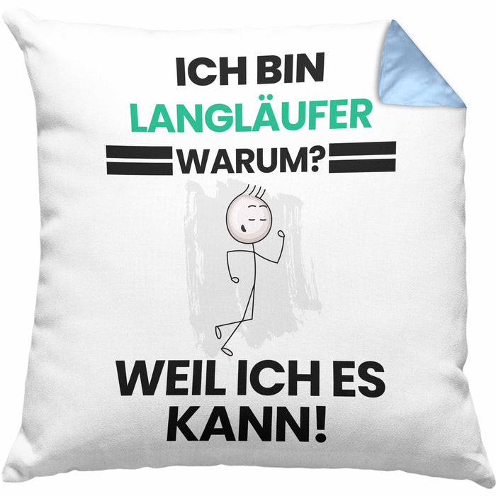 Langläufer Geschenk Kissen mit Füllung 40x40 Lustiger Spruch Ich Bin Langläufer Warum Weil Ich Es Kann Geschenkidee Bester Langläufer Geburtstag (Grau) Blau Trendation