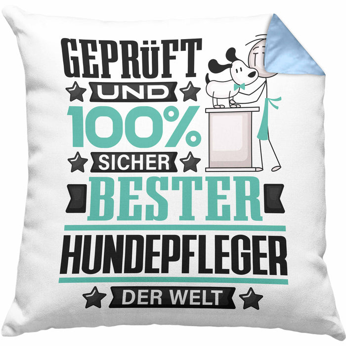 Hundepfleger Geschenk Lustiger Spruch für Hundepfleger Geschenkidee Bester Hundepfleger Der WeltKissen mit Füllung 40x40 (Grau) Blau Trendation