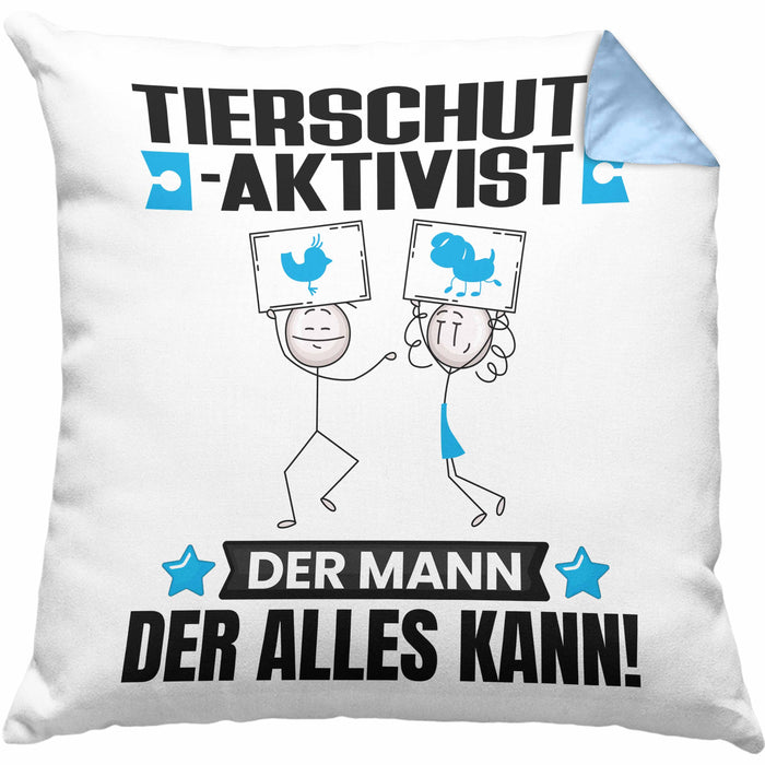 Tierschutzaktivist Kissen mit Füllung 40x40 Geschenk für Tierschutzaktivist Der Mann Der Alles Kann Geschenkidee zum Geburtstag (Grau) Blau Trendation