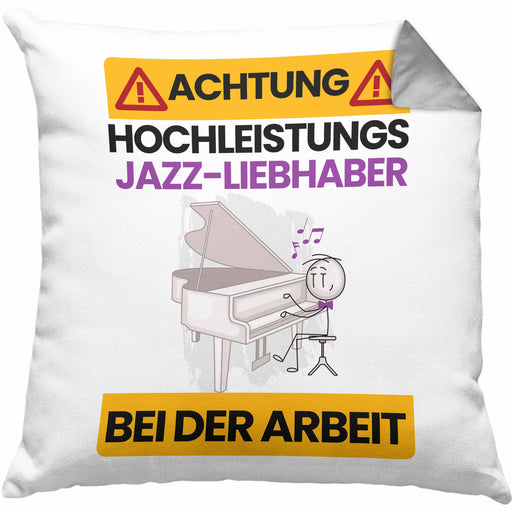 Jazz-Liebhaber Kissen mit Füllung 40x40 Geschenk Lustiger Spruch Geschenkidee für Jazz-Liebhaber Achtung Hochleistungs Jazz-Liebhaber Bei Der Arbeit (Grau) Grau Trendation
