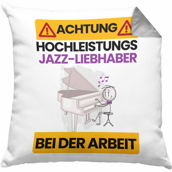 Jazz-Liebhaber Kissen mit Füllung 40x40 Geschenk Lustiger Spruch Geschenkidee für Jazz-Liebhaber Achtung Hochleistungs Jazz-Liebhaber Bei Der Arbeit (Grau) Grau Trendation