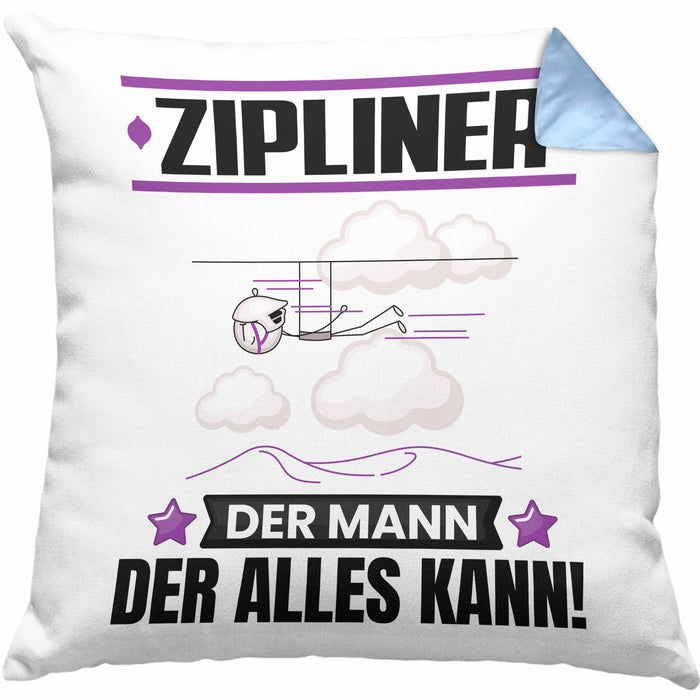 Zipliner Kissen mit Füllung 40x40 Geschenk für Zipliner Der Mann Der Alles Kann Geschenkidee zum Geburtstag (Grau) Blau Trendation