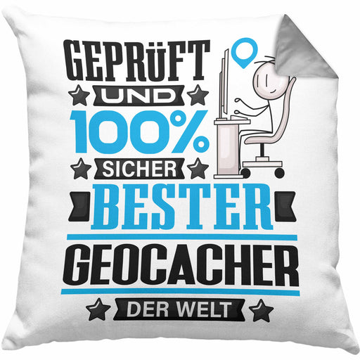 Geocacher Geschenk Lustiger Spruch für Geocacher Geschenkidee Bester Geocacher Der WeltKissen mit Füllung 40x40 (Grau) Grau Trendation