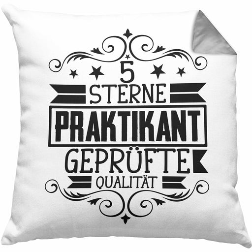 Praktikant Kissen mit Füllung 40x40 Geschenk Lustiger Spruch 5 Sterne Praktikant Geprüfte Qualiät (Grau) Grau Trendation