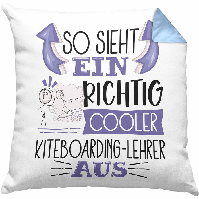 So Sieht Ein Richtig Cooler Kiteboarding-Lehrer Aus Kissen mit Füllung 40x40 Geschenk für Kiteboarding-Lehrer Geburtstag Geschenkdiee (Grau) Blau Trendation