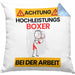 Boxer Kissen mit Füllung 40x40 Geschenk Lustiger Spruch Geschenkidee für Boxer Achtung Hochleistungs Boxer Bei Der Arbeit (Grau) Blau Trendation