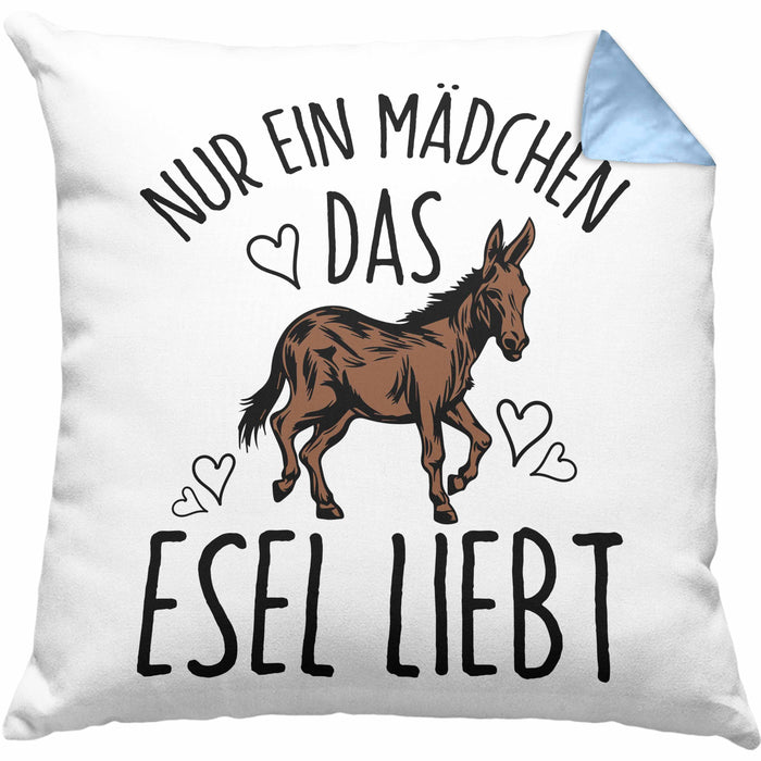 Lustige Esel-Kissen mit Füllung 40x40 Geschenk für Mädchen, die Esel lieben "Nur Ein Mädchen Das Esel Liebt" (Grau) Blau Trendation