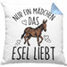 Lustige Esel-Kissen mit Füllung 40x40 Geschenk für Mädchen, die Esel lieben "Nur Ein Mädchen Das Esel Liebt" (Grau) Blau Trendation