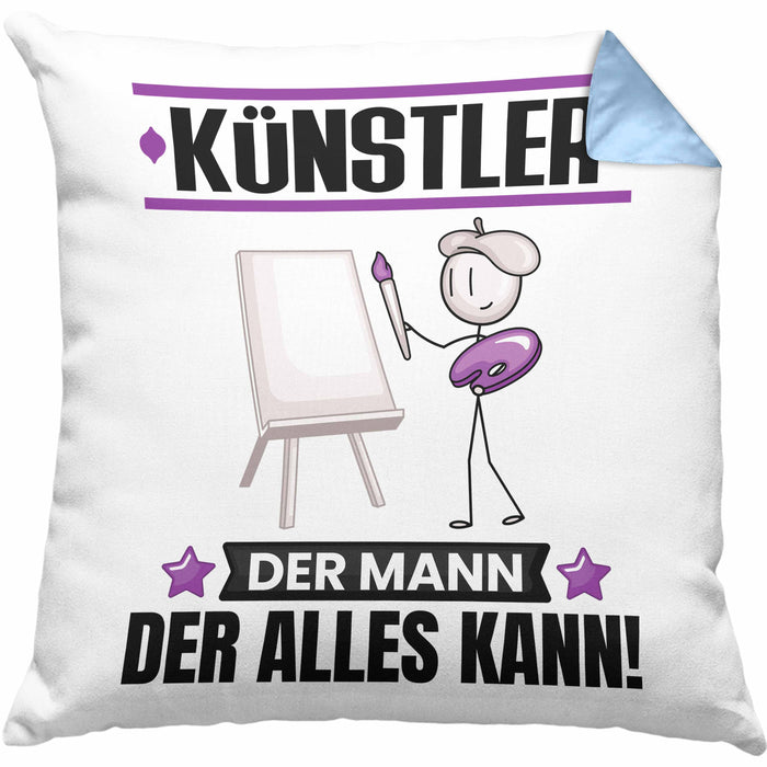 Künstler Kissen mit Füllung 40x40 Geschenk für Künstler Der Mann Der Alles Kann Geschenkidee zum Geburtstag (Grau) Blau Trendation