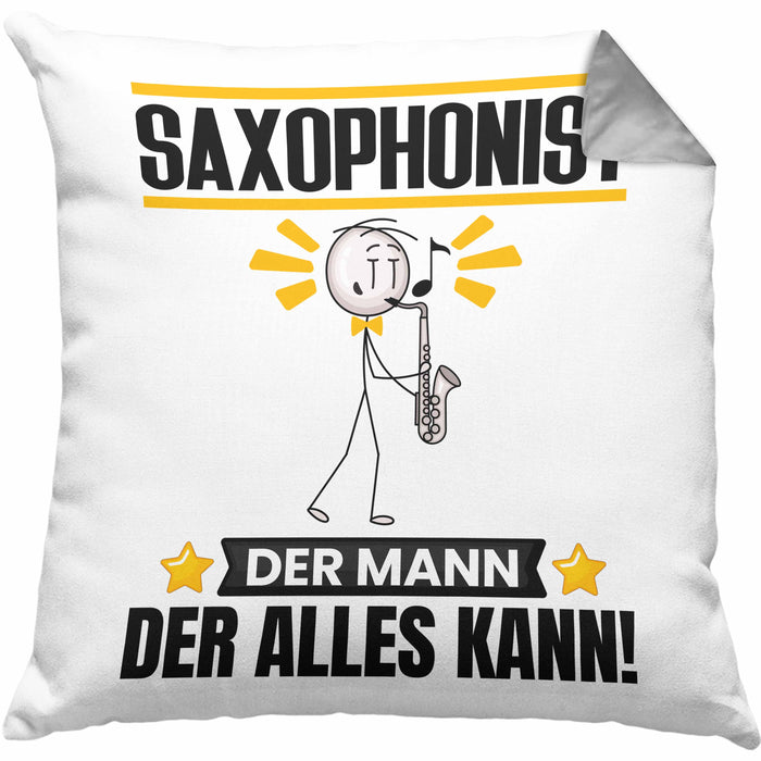 Saxophonist Kissen mit Füllung 40x40 Geschenk für Saxophonist Der Mann Der Alles Kann Geschenkidee zum Geburtstag (Grau) Grau Trendation