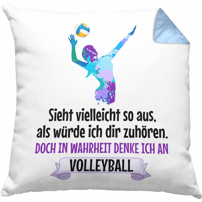 Volleyball Geschenk Kissen mit Füllung 40x40 Coach Herren Mädchen Kaffee Zubehör Volleyball-Spieler Spielerin (Grau) Blau Trendation