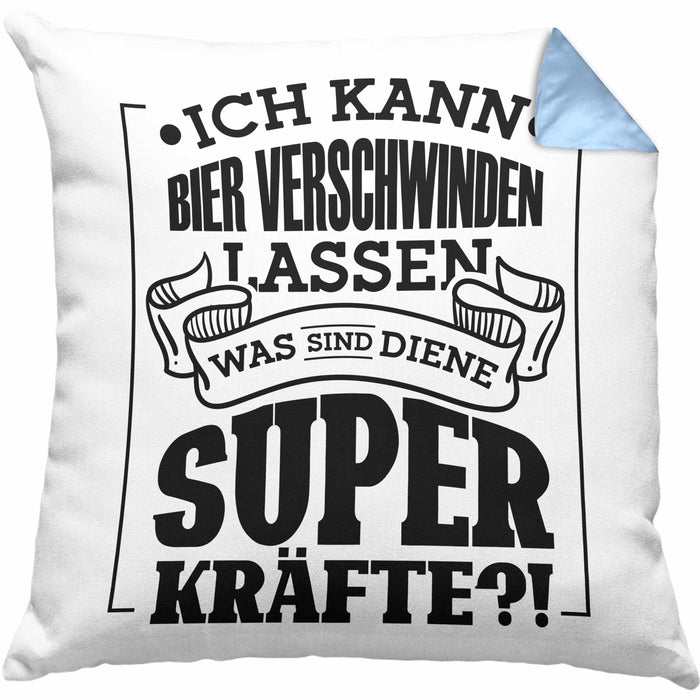 Bier Kissen mit Füllung 40x40 - "Ich kann Bier verschwinden lassen" Geschenk für Bierliebhaber (Grau) Blau Trendation