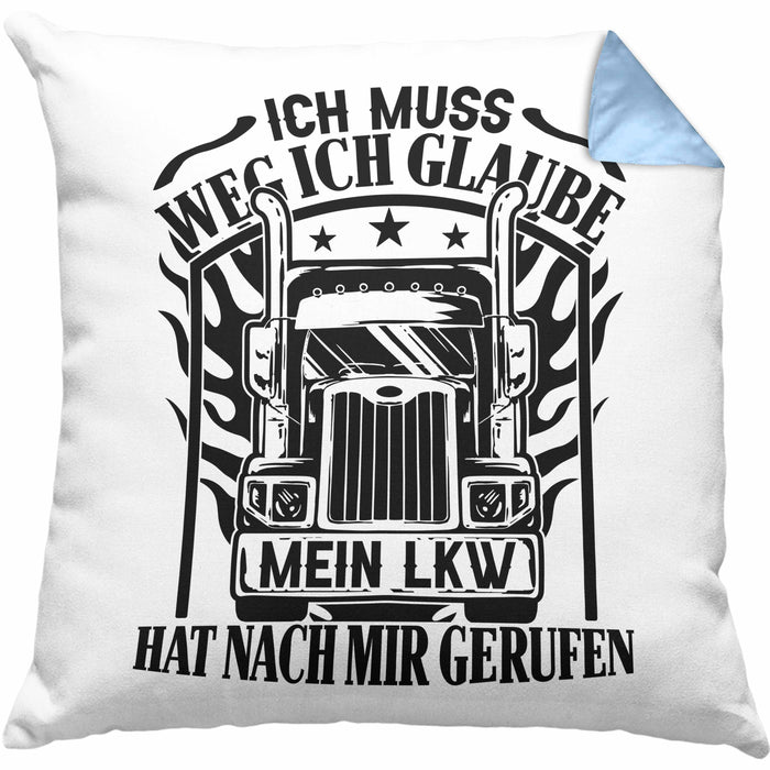LKW-Fahrer Kissen mit Füllung 40x40 Geschenk Ich Muss Weg Ich Glaube Mein LKW Hat Nach Mir Gerufen Trucker (Grau) Blau Trendation