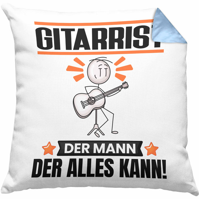 Gitarrist Kissen mit Füllung 40x40 Geschenk für Gitarrist Der Mann Der Alles Kann Geschenkidee zum Geburtstag (Grau) Blau Trendation
