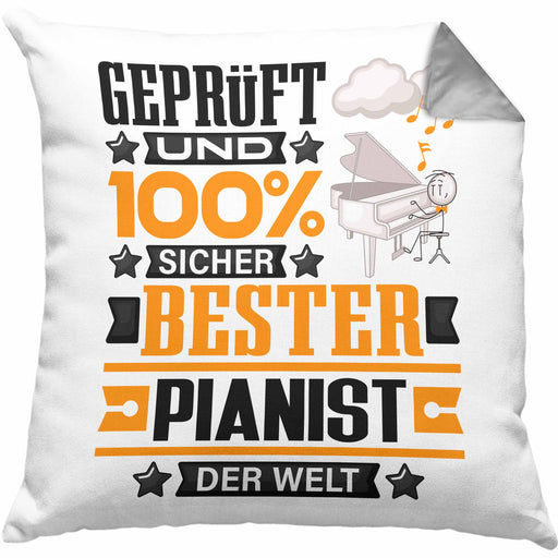 Pianist Geschenk Lustiger Spruch für Pianist Geschenkidee Bester Pianist Der WeltKissen mit Füllung 40x40 (Grau) Grau Trendation