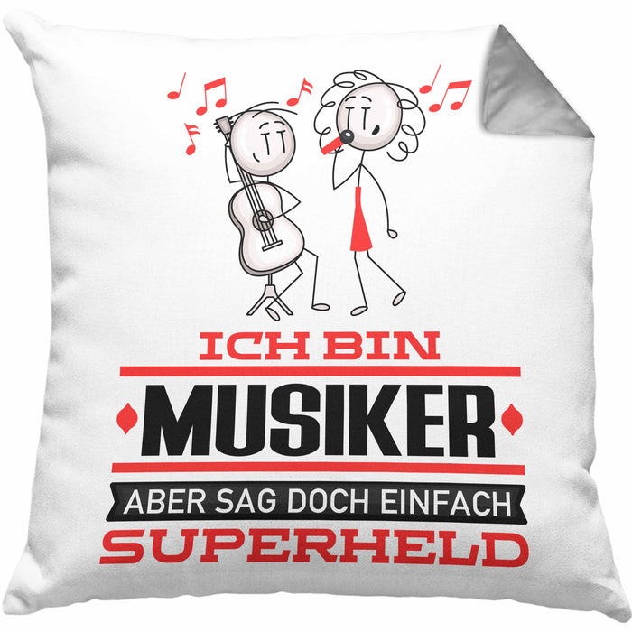 Musiker Geschenk Kissen mit Füllung 40x40 Ich Bin Musiker Aber Sag Doch Einfach Superheld Lustige Geschenkdiee für Musiker (Grau) Grau Trendation