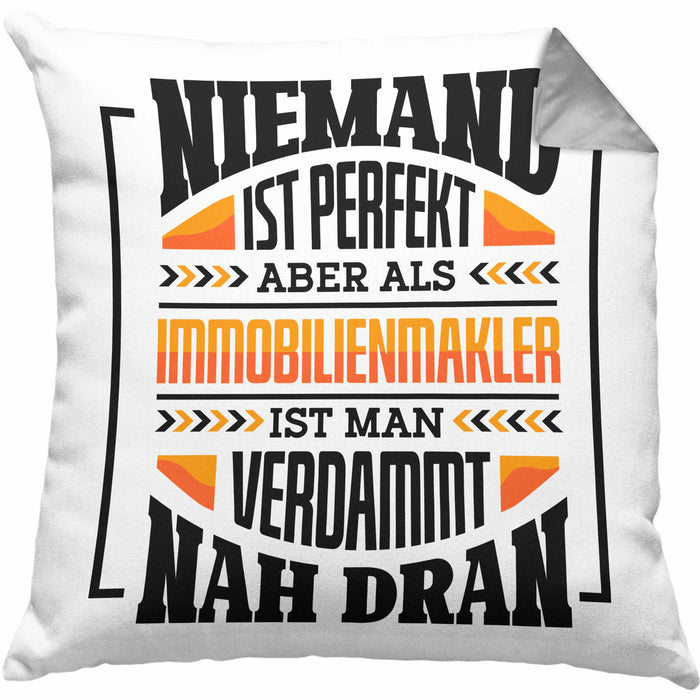 Immobilienmakler Kissen mit Füllung 40x40 Geschenk Ausbildung Geschenkidee Spruch (Grau) Grau Trendation